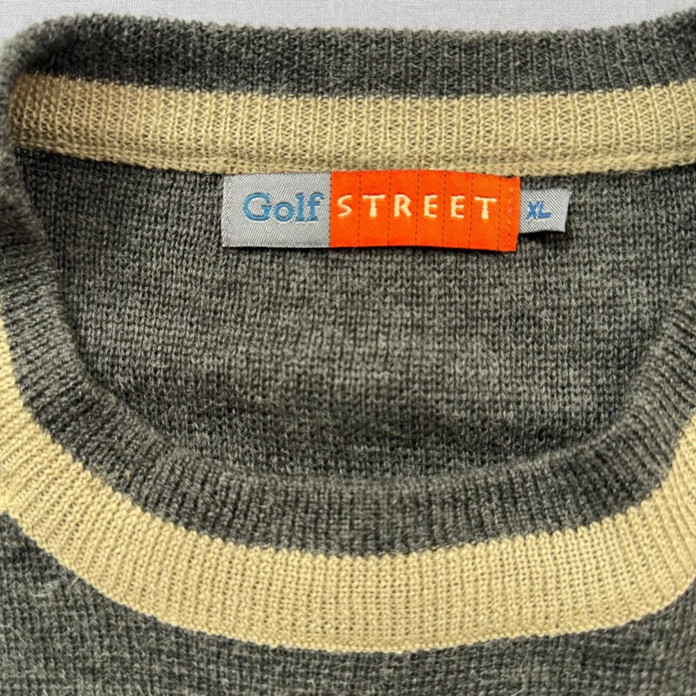 Golf Street Mens XL Crewneck Sweater Grey Racing Stripe Raglan Long Sleeve Knit
